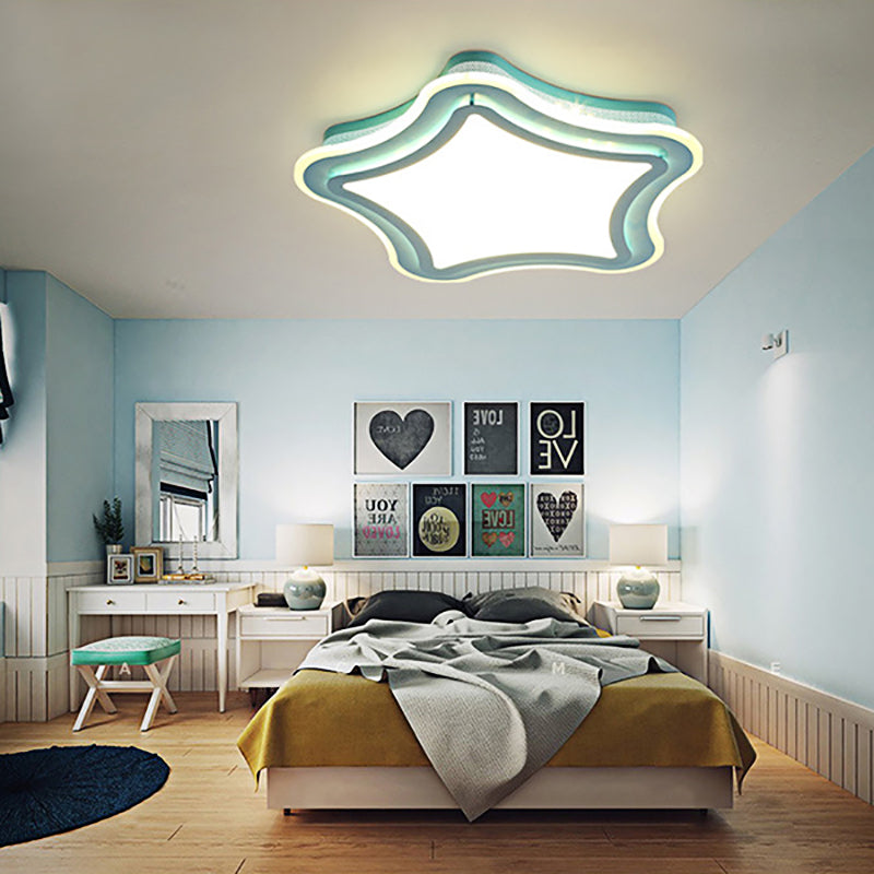 Kids Cartoon Led Flush Ceiling Light: Blue & White Acrylic Metal Lamp For Child Bedroom