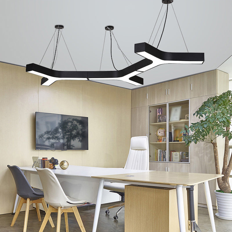 Nordic Black Led Office Drop Pendant With Y-Shaped Acrylic Shade - 23.5/35.5/47 Wide Warm/White