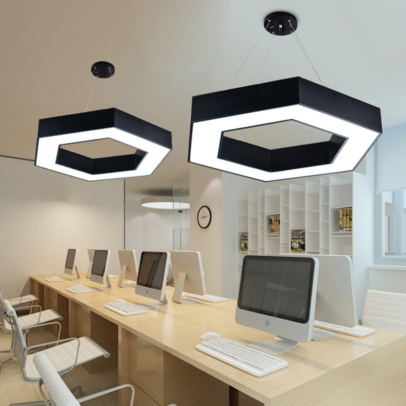 Modern Acrylic Hexagonal Pendant Led Ceiling Light (16/23.5/39) For Office - Black/White Black / 16