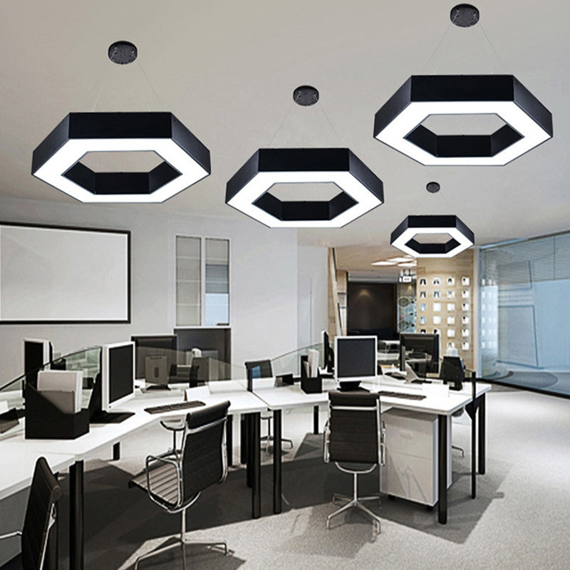 Modern Acrylic Hexagonal Pendant Led Ceiling Light (16/23.5/39) For Office - Black/White