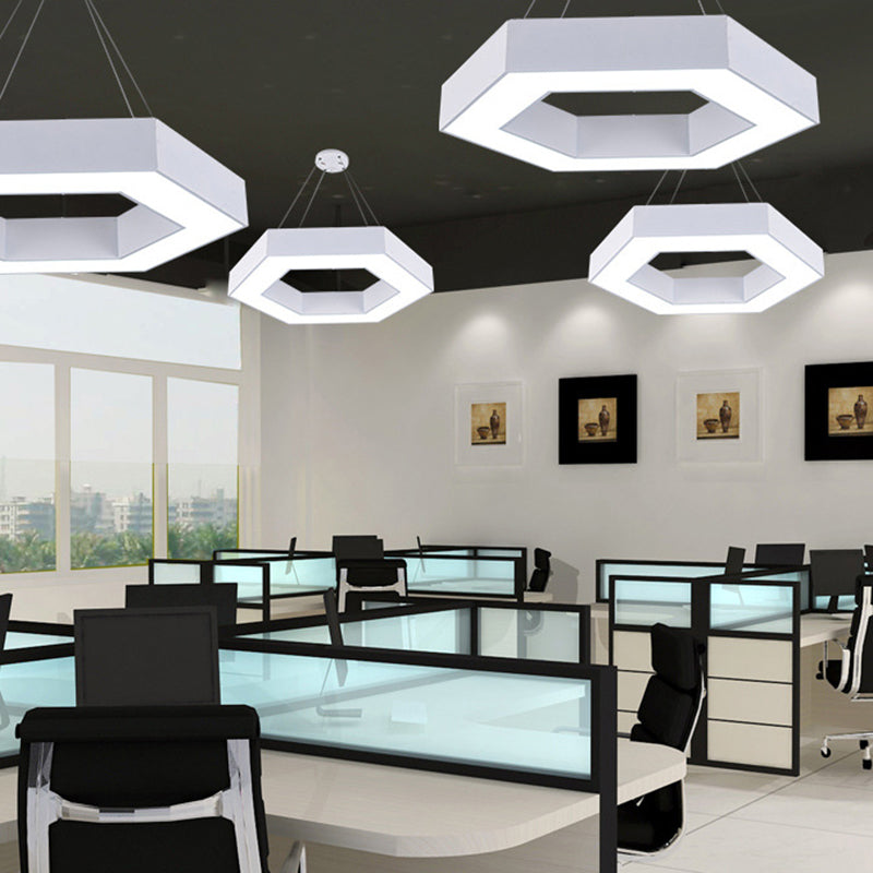 Modern Acrylic Hexagonal Pendant Led Ceiling Light (16/23.5/39) For Office - Black/White White / 16