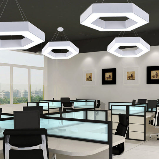 Modern Acrylic Hexagonal Pendant Led Ceiling Light (16/23.5/39) For Office - Black/White White / 16