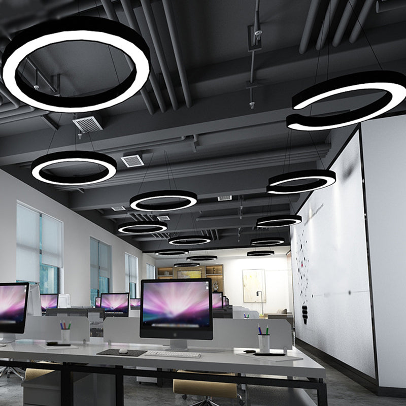 Minimalist Circle Led Pendant Light Kit - Office Hanging Lamp In Black Sizes: 16 23.5 47