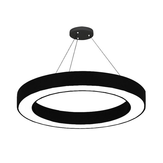 Circle LED Pendant Light Kit Minimalism Acrylic Office Hanging Lamp in Black, 16"/23.5"/47" Dia