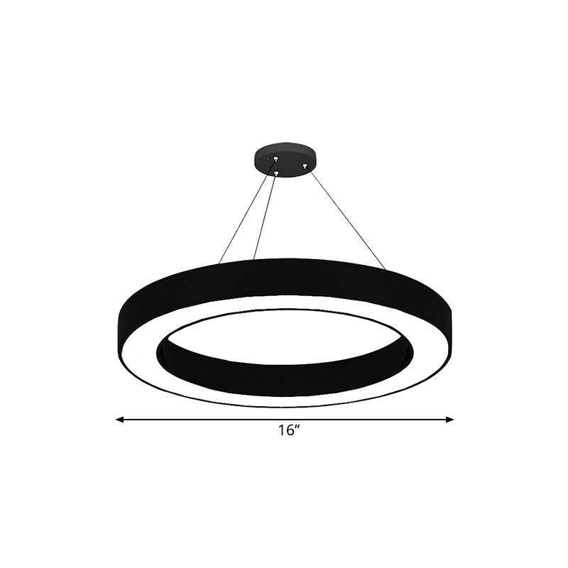 Circle LED Pendant Light Kit Minimalism Acrylic Office Hanging Lamp in Black, 16"/23.5"/47" Dia