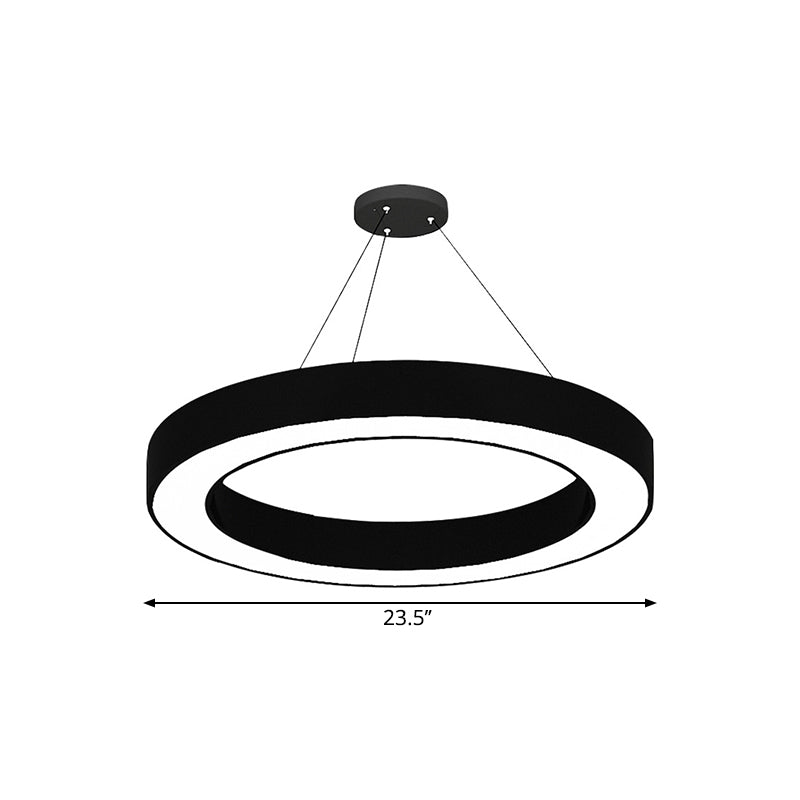 Circle LED Pendant Light Kit Minimalism Acrylic Office Hanging Lamp in Black, 16"/23.5"/47" Dia