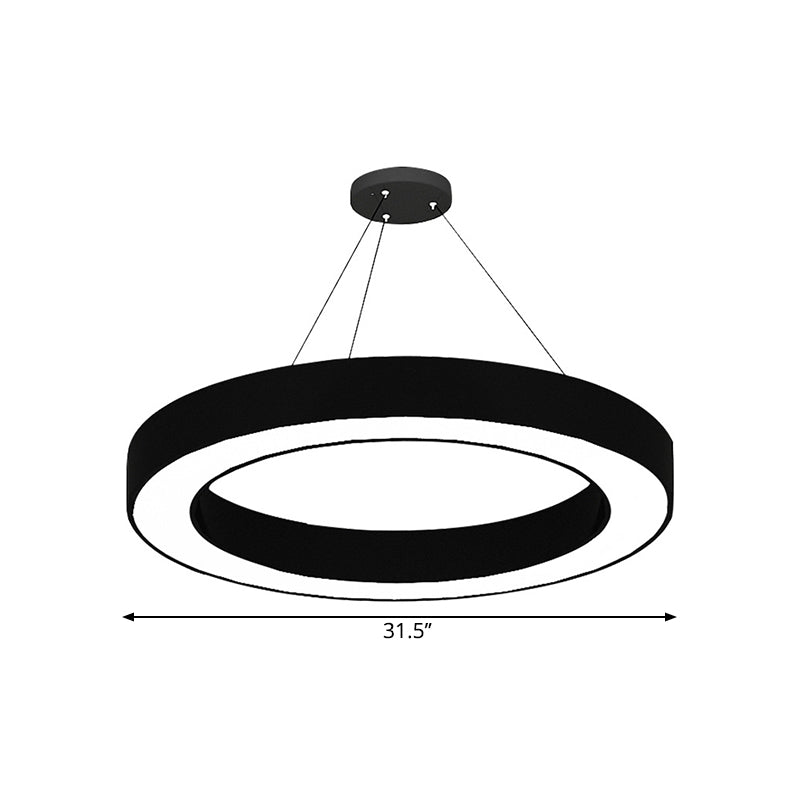 Circle LED Pendant Light Kit Minimalism Acrylic Office Hanging Lamp in Black, 16"/23.5"/47" Dia