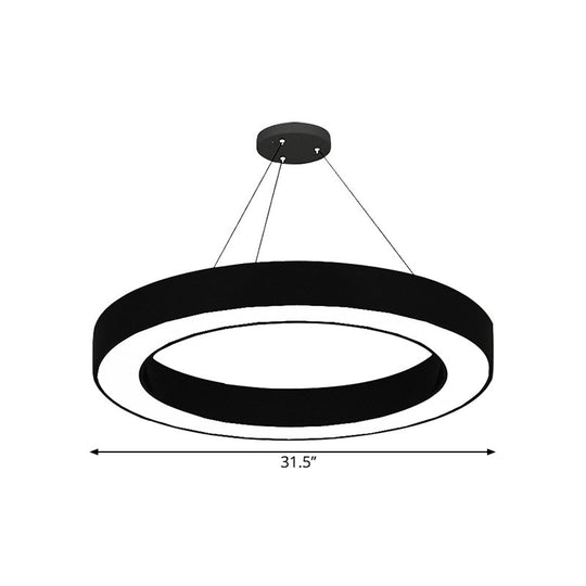 Circle LED Pendant Light Kit Minimalism Acrylic Office Hanging Lamp in Black, 16"/23.5"/47" Dia