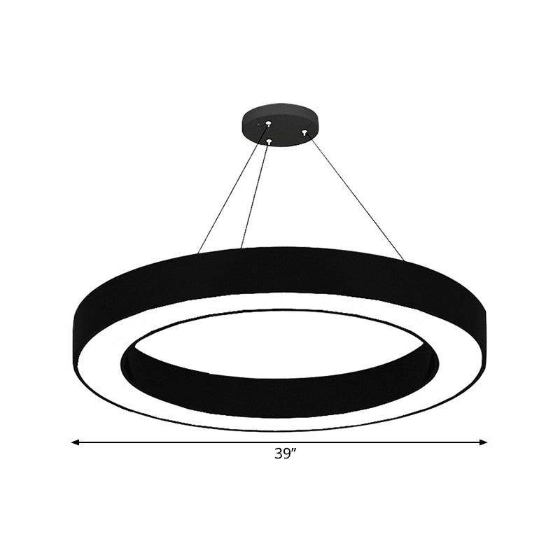 Circle LED Pendant Light Kit Minimalism Acrylic Office Hanging Lamp in Black, 16"/23.5"/47" Dia