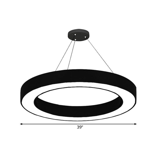 Circle LED Pendant Light Kit Minimalism Acrylic Office Hanging Lamp in Black, 16"/23.5"/47" Dia