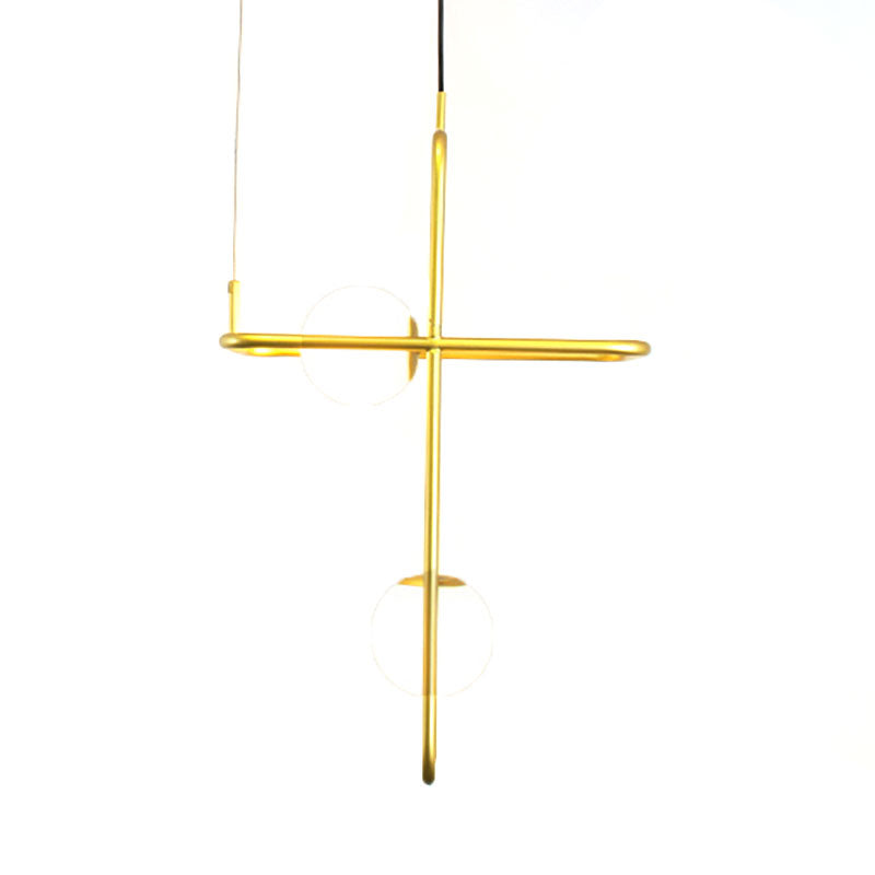 Modern Gold Crossed Rectangle Drop Chandelier - 2/3/4 Light Metal Pendant