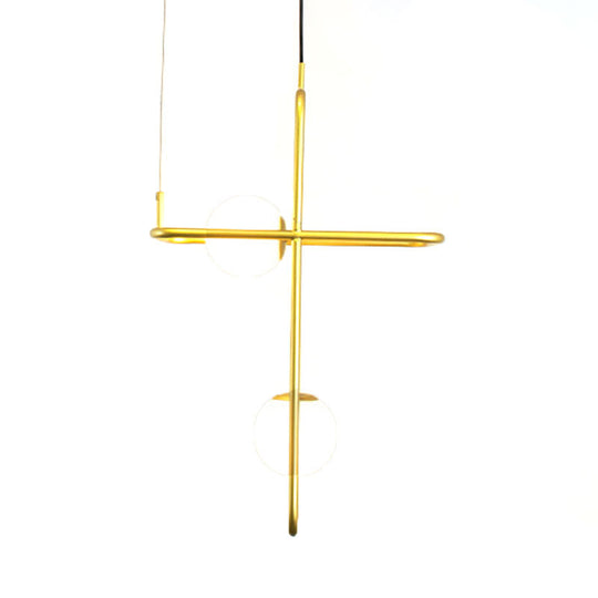 Modern Gold Crossed Rectangle Drop Chandelier - 2/3/4 Light Metal Pendant