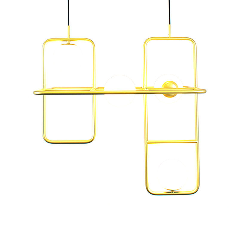 Modern Gold Crossed Rectangle Drop Chandelier - 2/3/4 Light Metal Pendant