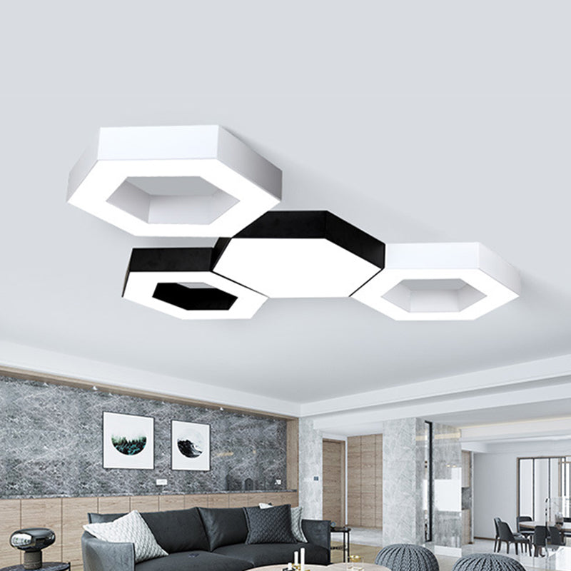 Contemporary Hexagon LED Ceiling Light in Black/White - 16"/19.5"/31.5" W