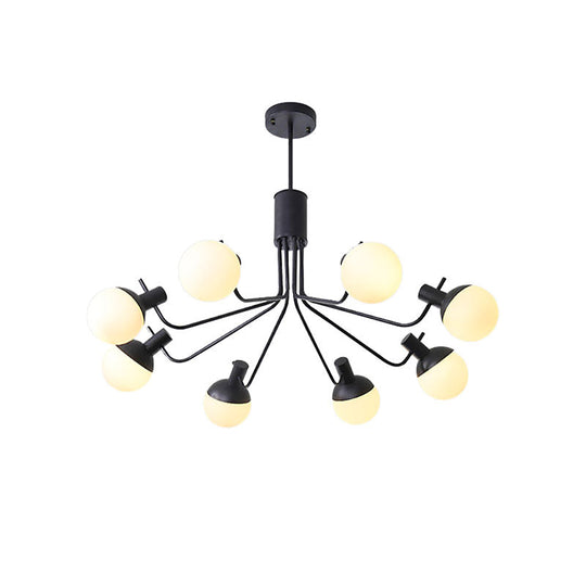 Modern Black Chandelier With Orb Shade - 6-Light Wrought Iron Pendant