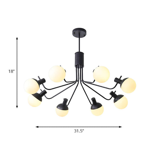 Modern Black Chandelier With Orb Shade - 6-Light Wrought Iron Pendant