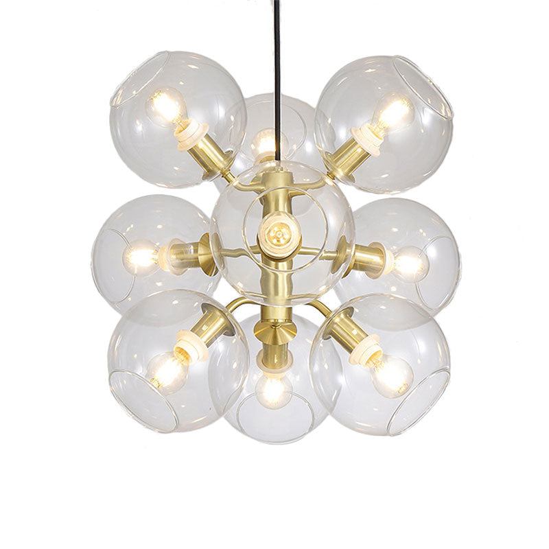 Gold Finish Clear Glass Grape Mini Chandelier With 9 Heads - Post Modern Ceiling Drop Light