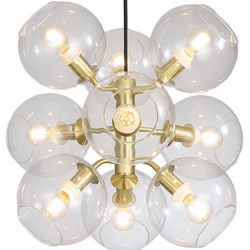 Gold Finish Clear Glass Grape Mini Chandelier With 9 Heads - Post Modern Ceiling Drop Light