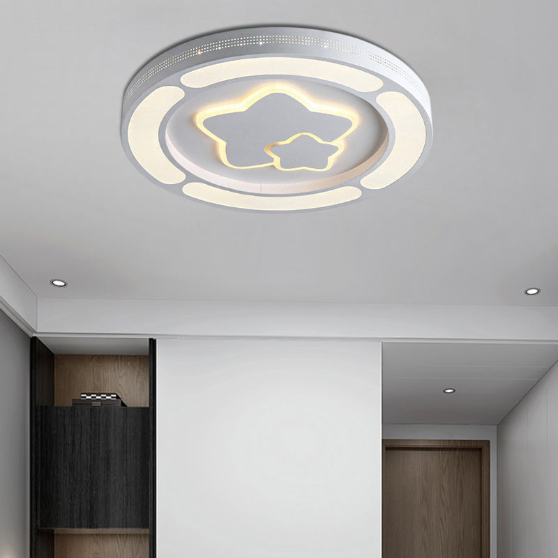 White Acrylic LED Circle Ceiling Mount Light - Modern Bedroom Lamp for Adults and Kids