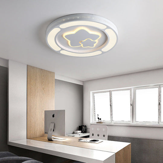 White Acrylic LED Circle Ceiling Mount Light - Modern Bedroom Lamp for Adults and Kids