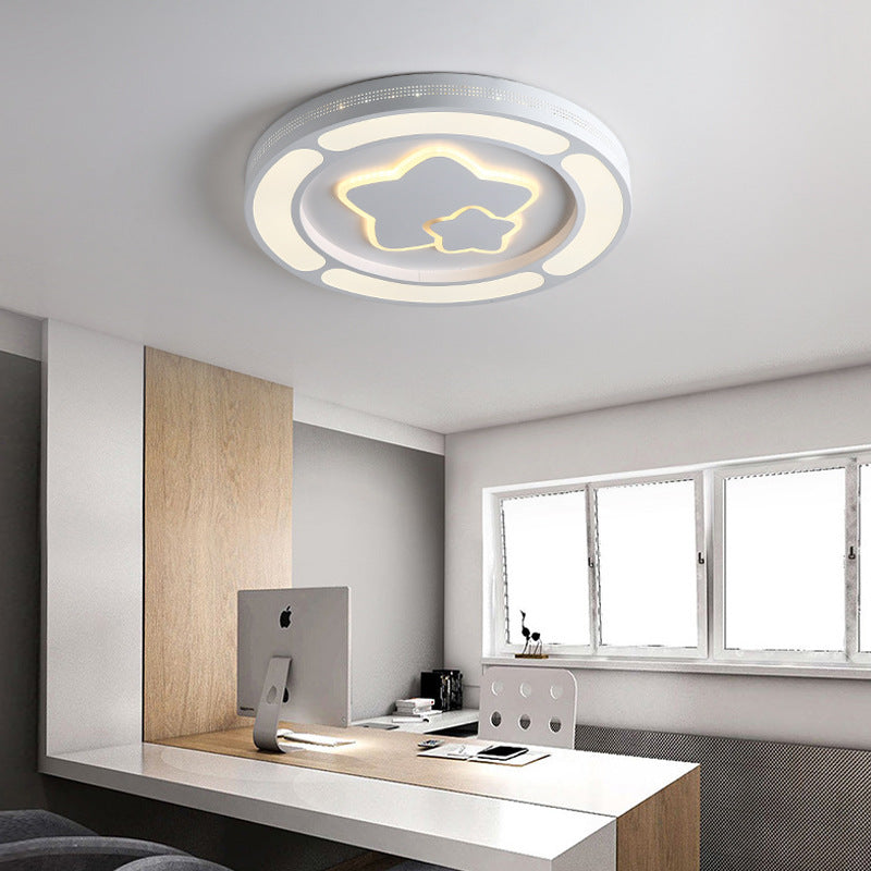 White Acrylic Led Circle Ceiling Mount Light - Modern Bedroom Lamp For Adults And Kids