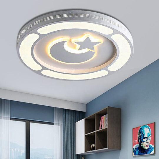 White Acrylic LED Circle Ceiling Mount Light - Modern Bedroom Lamp for Adults and Kids