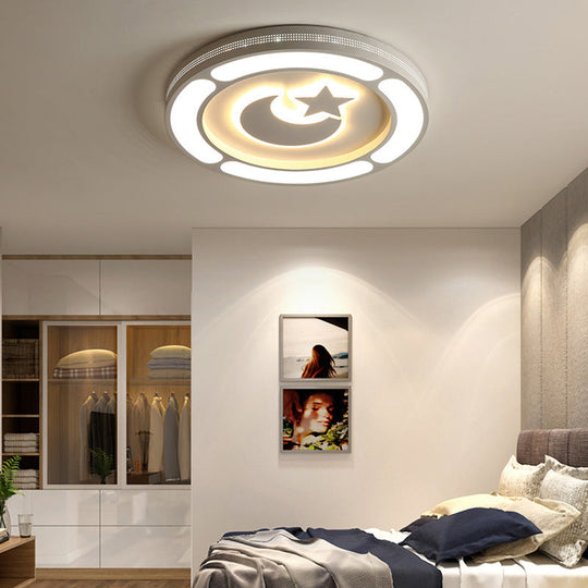 White Acrylic Led Circle Ceiling Mount Light - Modern Bedroom Lamp For Adults And Kids