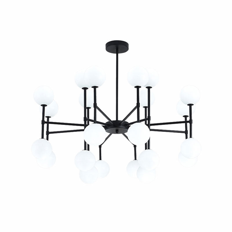 Sleek Black Finish Chandelier With Orb Shade - 18/24 Lights Metal Pendant Light