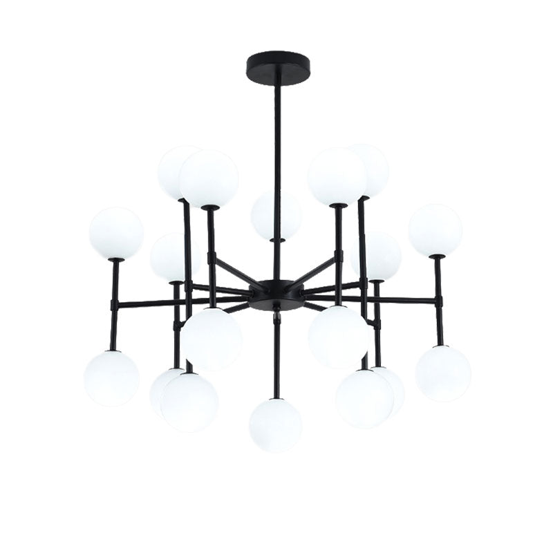 Sleek Black Finish Chandelier With Orb Shade - 18/24 Lights Metal Pendant Light