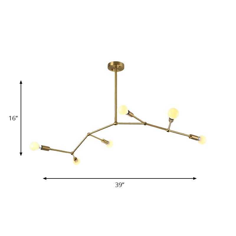 Gold Branch Chandelier: 6-Light Post Modern Pendant Light Fixture In Metal