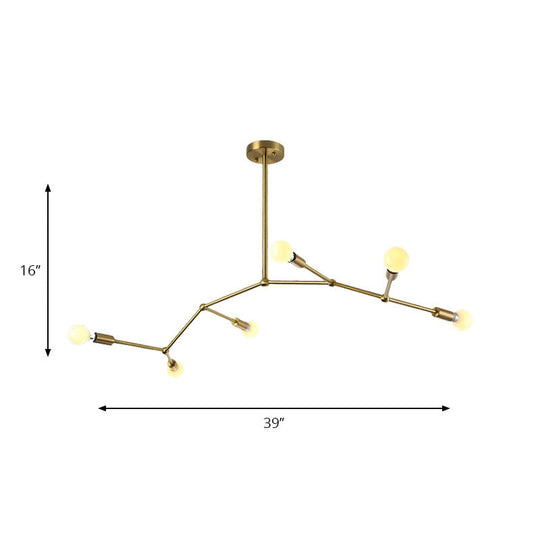 Gold Branch Chandelier: 6-Light Post Modern Pendant Light Fixture In Metal