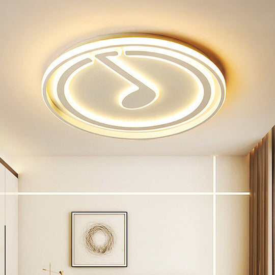 White Flush Ceiling Light with Musical Note Acrylic LED Lamp for Kid's Bedroom - Contemporary Design