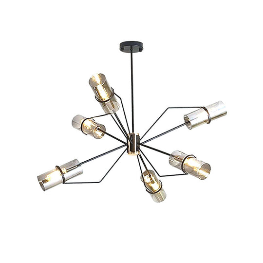 Smoky Gray Glass Cylinder Chandelier Pendant Light | Modern Hanging Lighting 6-Light Fixture