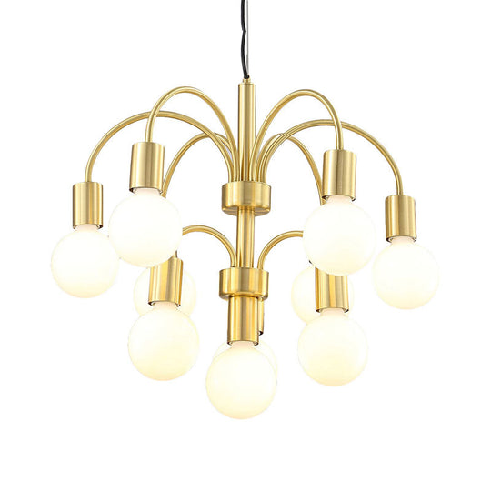 10-Light Gold Chandelier: Post Modern Design With Arc Arm - Metallic Ceiling Lamp