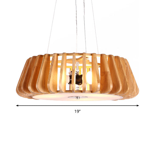 Modern Wooden Drum Chandelier: Triple Light Pendant For Restaurant Ceiling