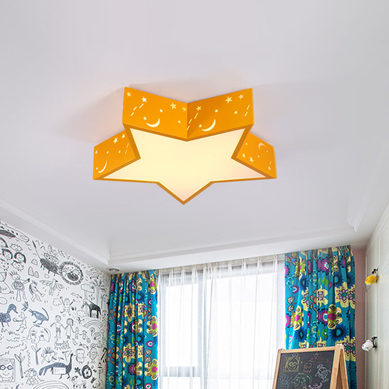 Kids Bedroom Metallic Star Flush Ceiling Light In Macaron Red Green And Pink - Led Flushmount