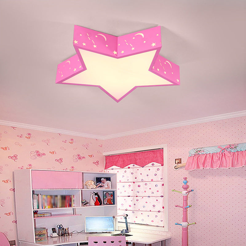 Kids Bedroom Metallic Star Flush Ceiling Light in Macaron Red, Green, and Pink - LED Flushmount Lighting, 18"/23.5" Width