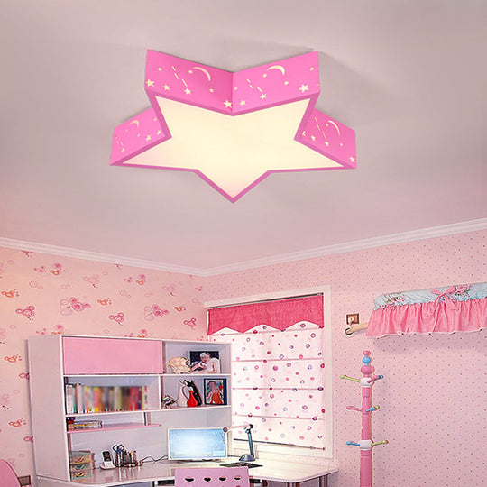 Kids Bedroom Metallic Star Flush Ceiling Light in Macaron Red, Green, and Pink - LED Flushmount Lighting, 18"/23.5" Width