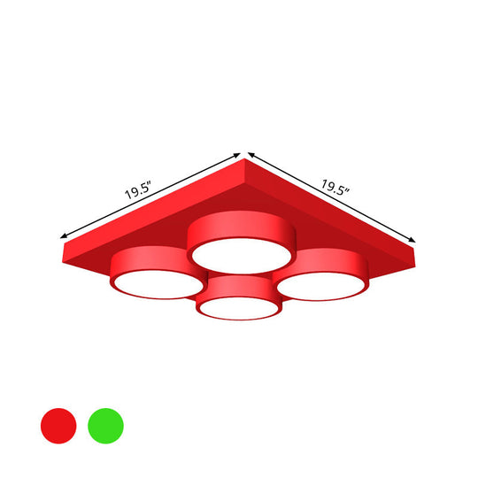 Led Nursery Ceiling Lamp - Kids Building Block Flush Mount Fixture Metal 16/19.5/23.5 Red/Green