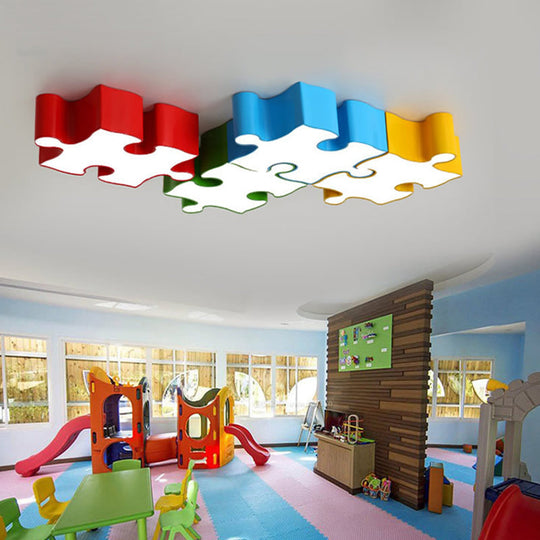 Kids Style Jigsaw Puzzles Ceiling Flush Light - Acrylic Led Flushmount In Red/Yellow & White Red /