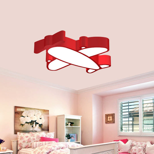 LED Cartoon Plane Flush Mount Ceiling Light with Acrylic Shade - Red, Pink, and Blue