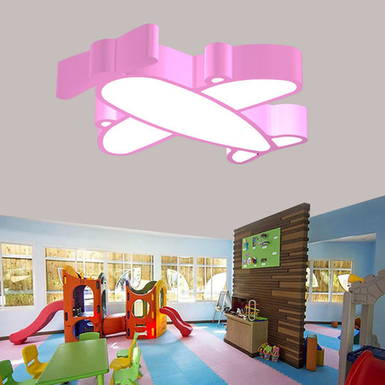 LED Cartoon Plane Flush Mount Ceiling Light with Acrylic Shade - Red, Pink, and Blue