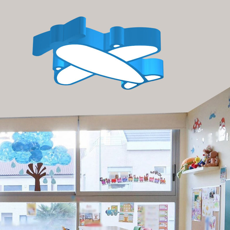 LED Cartoon Plane Flush Mount Ceiling Light with Acrylic Shade - Red, Pink, and Blue