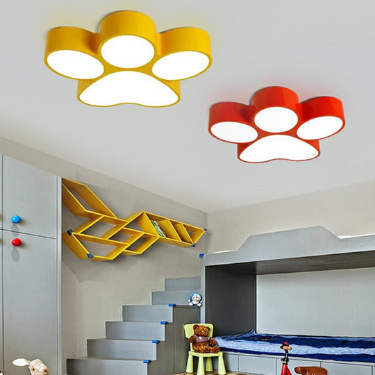 Colorful Dog Paw Led Flush Mount For Kids Bedroom Ceiling 18/23.5 Width