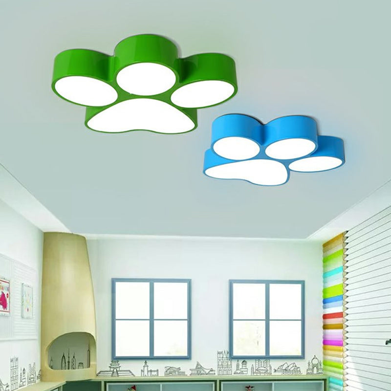 Colorful Dog Paw Led Flush Mount For Kids Bedroom Ceiling 18/23.5 Width