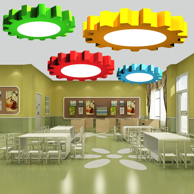 Metallic LED Flushmount Ceiling Light for Kids Room in Red/Blue/Green