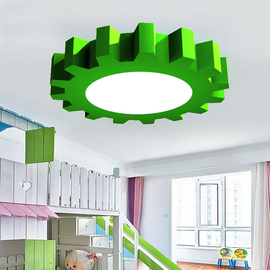 Metallic LED Flushmount Ceiling Light for Kids Room in Red/Blue/Green