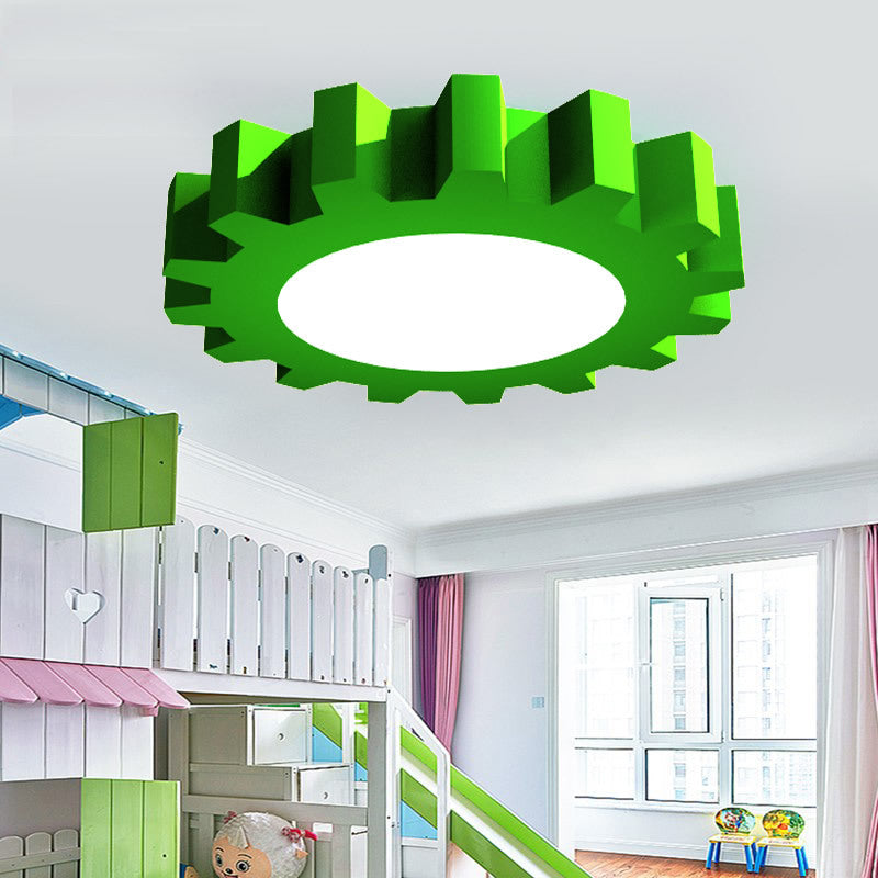 Metallic Led Flushmount Ceiling Light For Kids Room In Red/Blue/Green Green / 16