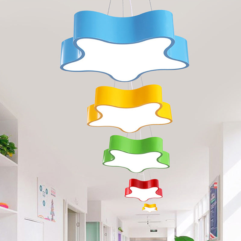 Kids LED Hanging Light with Colorful Finish and Star Acrylic Shade - Child Care Centre Pendant, 11"/15" W