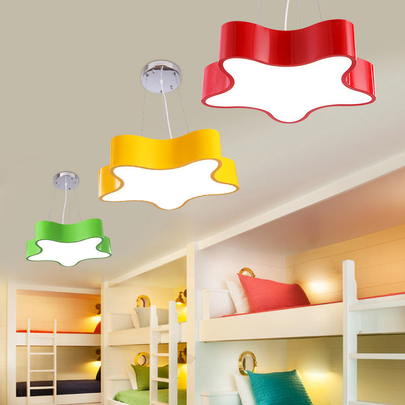 Child Care Centre LED Hanging Light Kids Red/Green/Yellow Finish Drop Pendant with Star Acrylic Shade, 11"/15" W